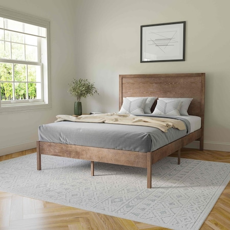 Flash Furniture LT Brown Full Wooden Platform Bed with Headboard MG-09004FB-F-OAK-GG